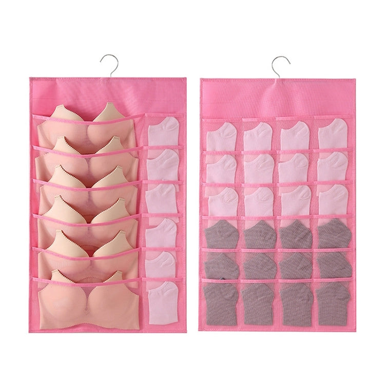 12+24 Grids Underwear Storage Bag Non-woven Double-sided Hanging Storage Bag(Pink)