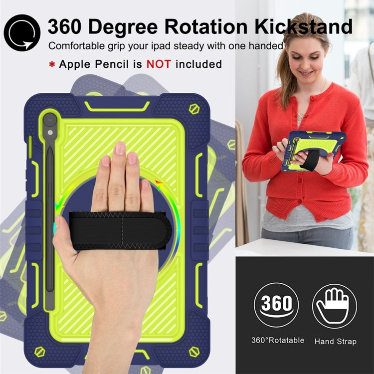 For Samsung Galaxy Tab S9 360 Degree Rotation PC Contrast Silicone Tablet Case(Navy Blue + Yellow Green)