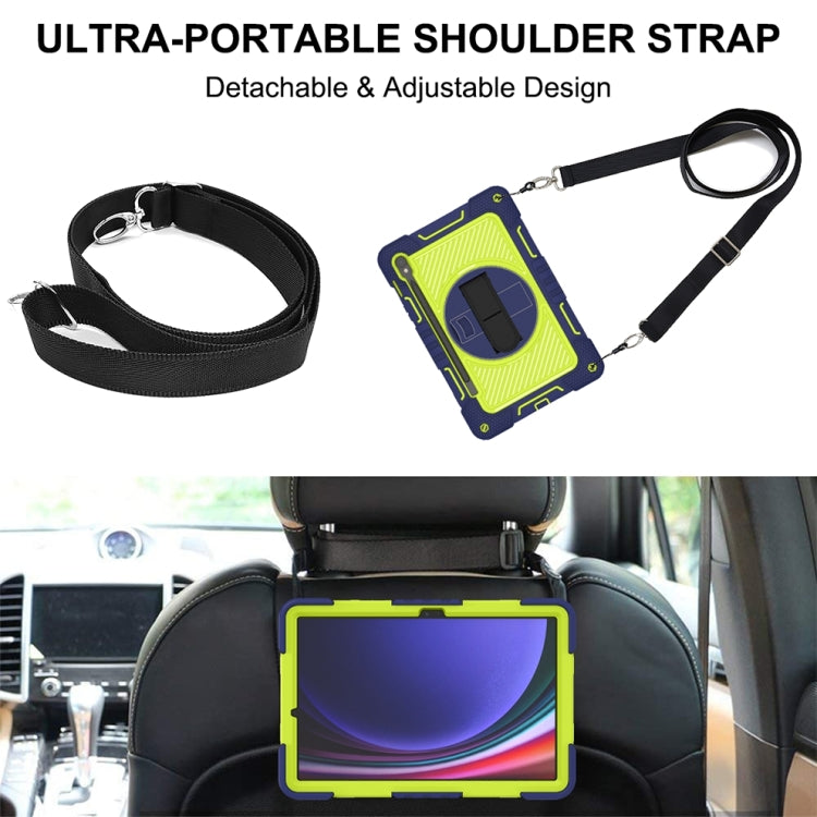 For Samsung Galaxy Tab S9 360 Degree Rotation PC Contrast Silicone Tablet Case(Navy Blue + Yellow Green)