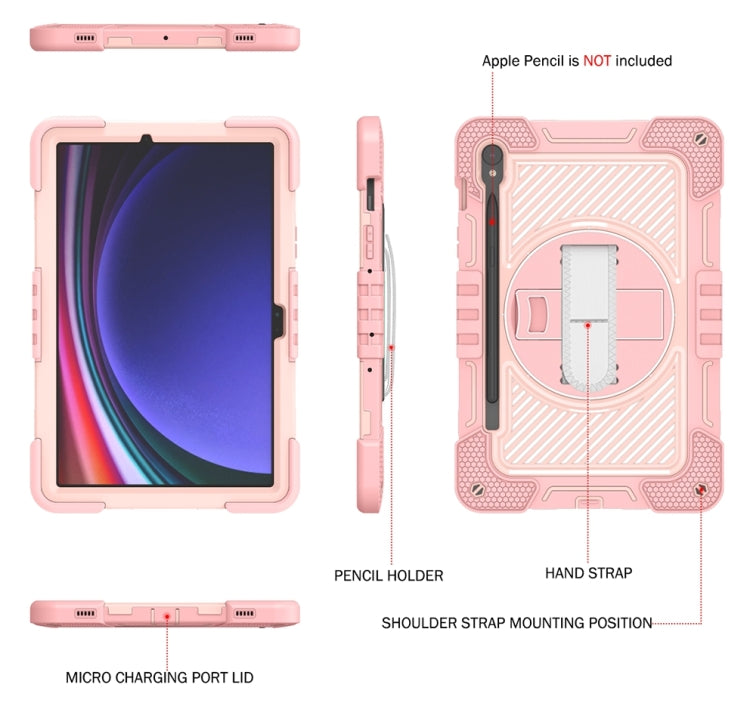 For Samsung Galaxy Tab S9 360 Degree Rotation PC Contrast Silicone Tablet Case(Rose Gold)