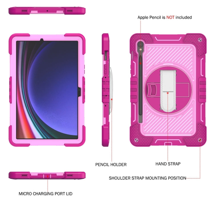 For Samsung Galaxy Tab S9 360 Degree Rotation PC Contrast Silicone Tablet Case(Rose Red + Pink)