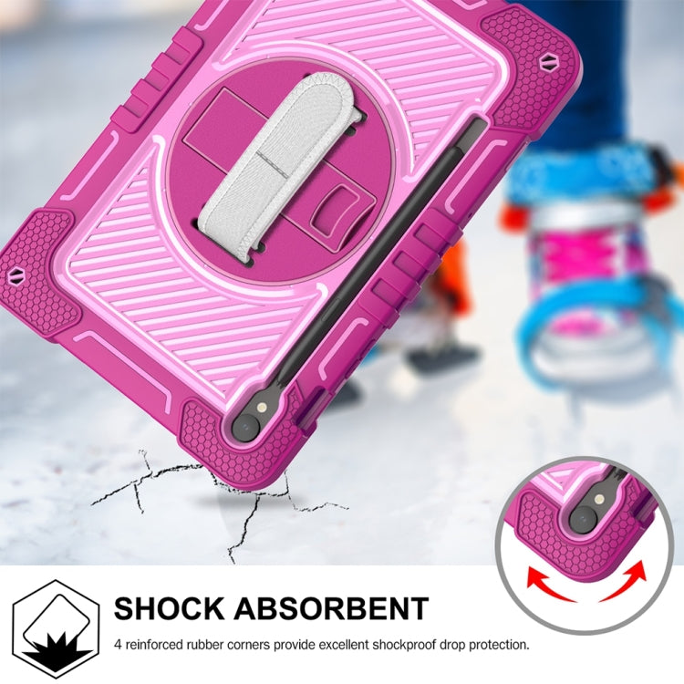 For Samsung Galaxy Tab S9 360 Degree Rotation PC Contrast Silicone Tablet Case(Rose Red + Pink)