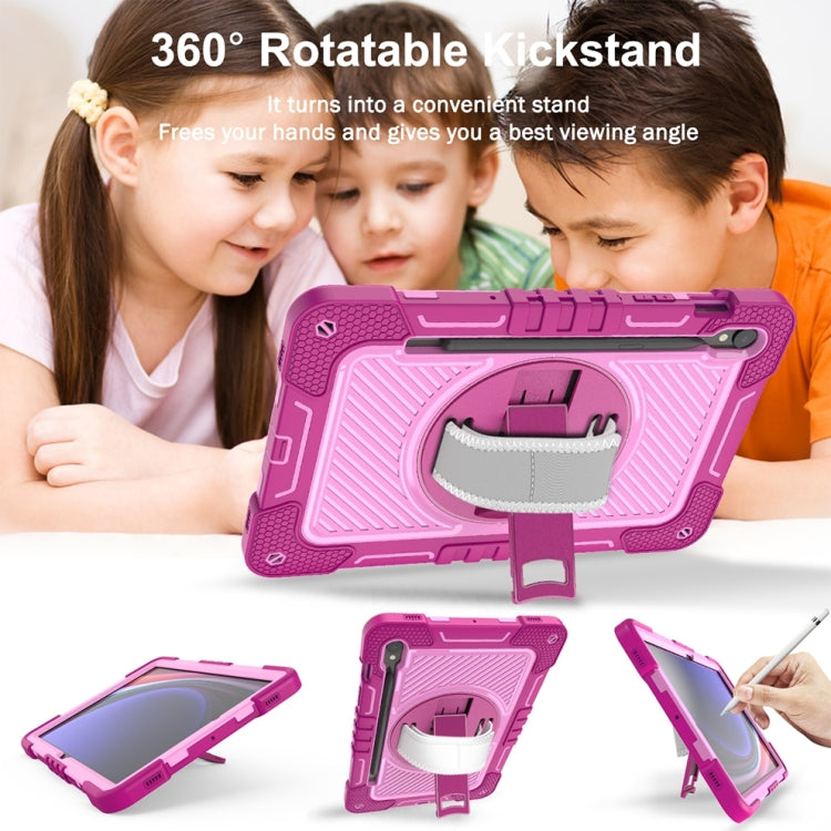 For Samsung Galaxy Tab S9 360 Degree Rotation PC Contrast Silicone Tablet Case(Rose Red + Pink)