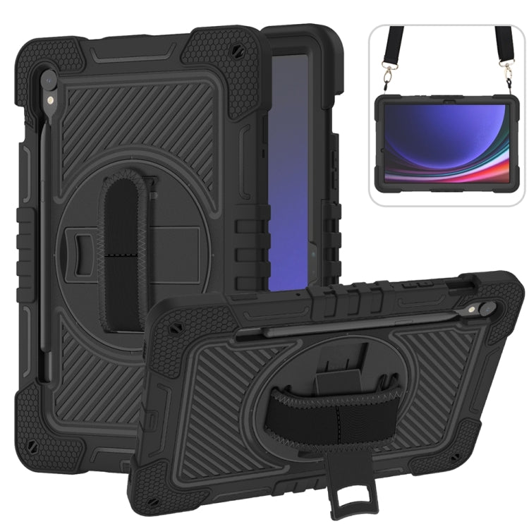 For Samsung Galaxy Tab S9 360 Degree Rotation PC Contrast Silicone Tablet Case(Black)