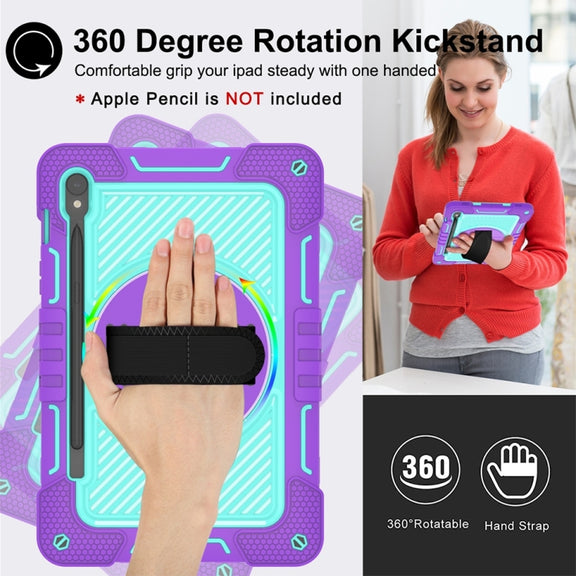 For Samsung Galaxy Tab S9 360 Degree Rotation PC Contrast Silicone Tablet Case(Purple + Mint Green)
