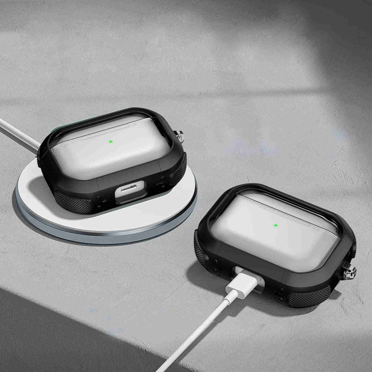 For AirPods 2 / 1 Thunder Transparent Armor Wireless Earphones Protective Case(Black)