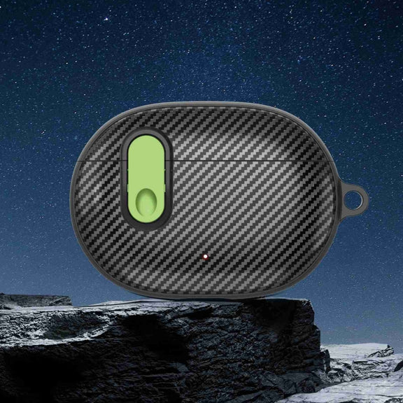 For Beats Studio Buds Switch Carbon Fiber Wireless Earphones Protective Case(Black Light Green)