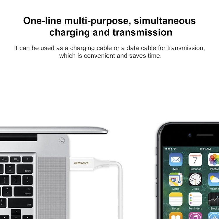 PISEN 1m 2.4A USB to 8 Pin Anti Breaking Fast Charging Cable