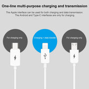 PISEN 1.2m 3A 3 in 1 USB to 8 Pin + Type-C + Micro USB Data Cable