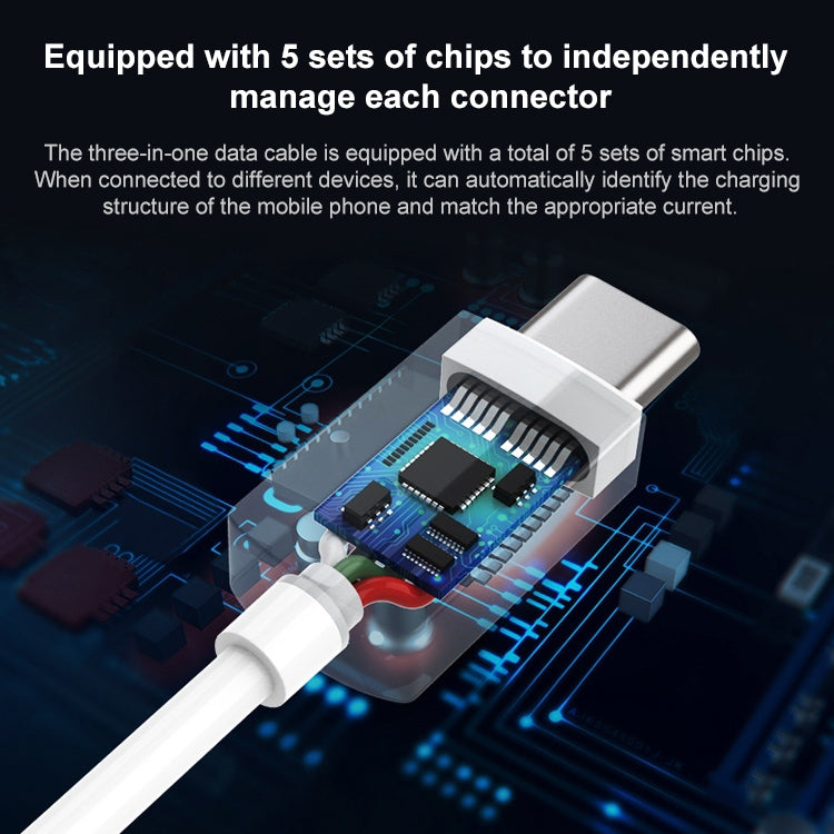 PISEN 1.2m 3A 3 in 1 USB to 8 Pin + Type-C + Micro USB Data Cable