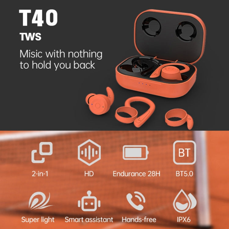 T&G T40 TWS IPX6 Water-resistant Hanging Ear Wireless Bluetooth Earphones with Charging Box(Blue)
