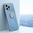 For iPhone 16 Pro Max XINLI Straight Edge 6D Electroplate TPU Phone Case with Ring Holder(Celestial Blue) - iPhone 16 Pro Max Cases by XINLI | Online Shopping South Africa | PMC TechLife | Buy Now Pay Later Mobicred