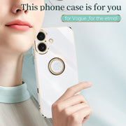 For iPhone 16 Plus XINLI Straight Edge 6D Electroplate TPU Phone Case with Ring Holder(Hawthorn Red)