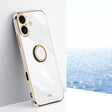 For iPhone 16 Plus XINLI Straight Edge 6D Electroplate TPU Phone Case with Ring Holder(White) - iPhone 16 Plus Cases by XINLI | Online Shopping South Africa | PMC TechLife | Buy Now Pay Later Mobicred