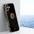 For iPhone 16 XINLI Straight Edge 6D Electroplate TPU Phone Case with Ring Holder(Black) - iPhone 16 Cases by XINLI | Online Shopping South Africa | PMC TechLife | Buy Now Pay Later Mobicred