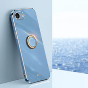 For iPhone 16e XINLI Straight Edge 6D Electroplate TPU Phone Case with Ring Holder(Celestial Blue)