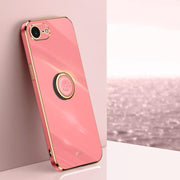 For iPhone 16e XINLI Straight Edge 6D Electroplate TPU Phone Case with Ring Holder(Hawthorn Red)