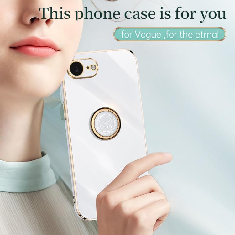 For iPhone 16e XINLI Straight Edge 6D Electroplate TPU Phone Case with Ring Holder(White)