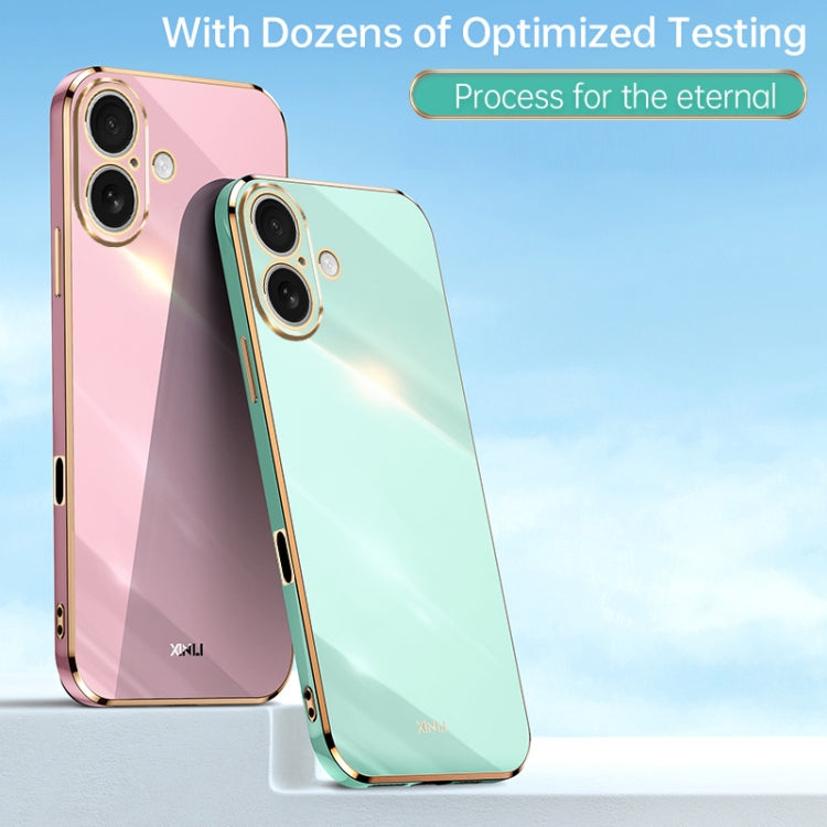 For iPhone 16 XINLI Straight Edge 6D Electroplate TPU Phone Case(Cherry Purple)
