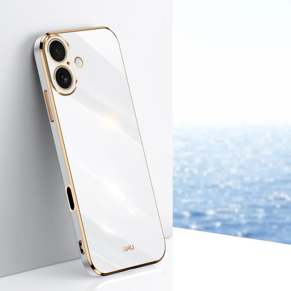 For iPhone 16 XINLI Straight Edge 6D Electroplate TPU Phone Case(White)