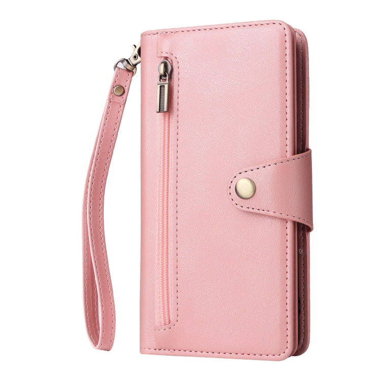 For Google Pixel 8 Rivet Buckle 9 Cards Three Fold Leather Phone Case(Rose Gold)