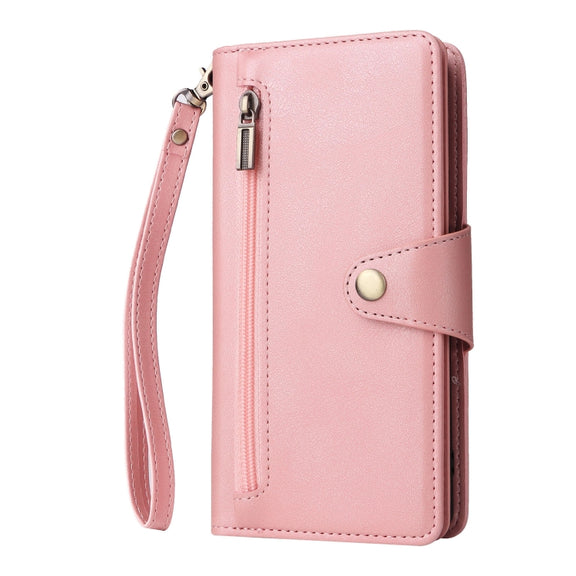 For Google Pixel 8 Rivet Buckle 9 Cards Three Fold Leather Phone Case(Rose Gold)