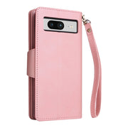 For Google Pixel 8 Rivet Buckle 9 Cards Three Fold Leather Phone Case(Rose Gold)