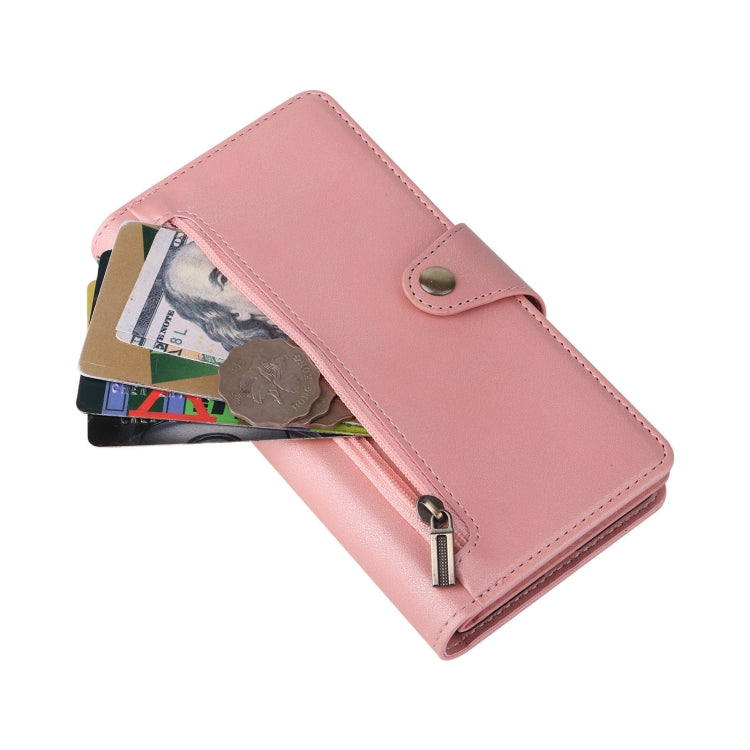 For Google Pixel 8 Rivet Buckle 9 Cards Three Fold Leather Phone Case(Rose Gold)