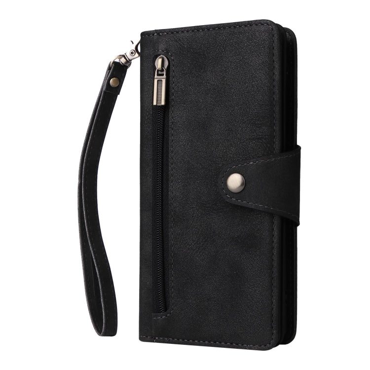 For Google Pixel 8 Rivet Buckle 9 Cards Three Fold Leather Phone Case(Black)