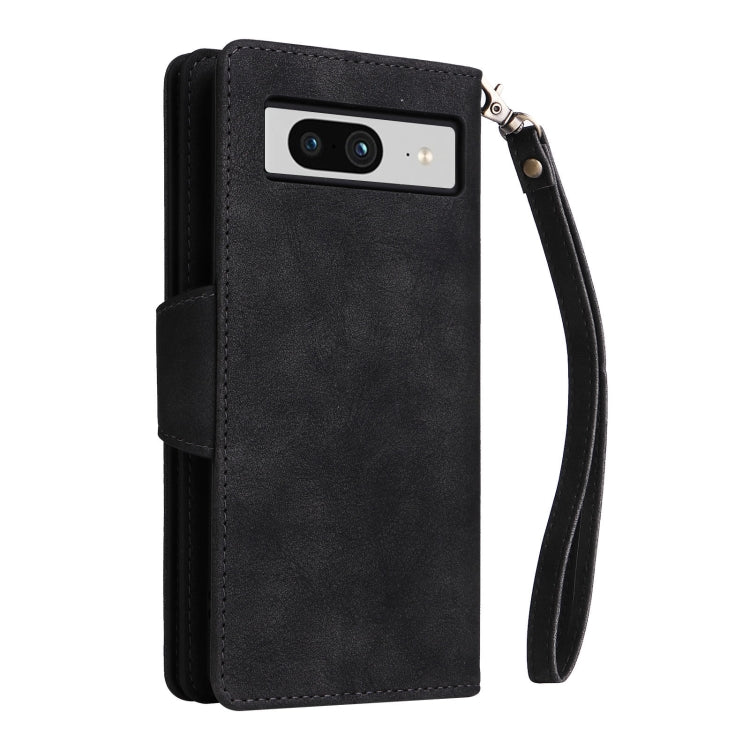 For Google Pixel 8 Rivet Buckle 9 Cards Three Fold Leather Phone Case(Black)