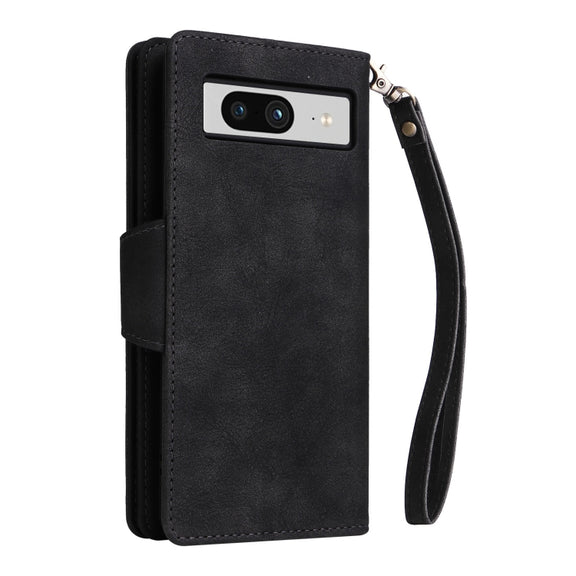 For Google Pixel 8 Rivet Buckle 9 Cards Three Fold Leather Phone Case(Black)