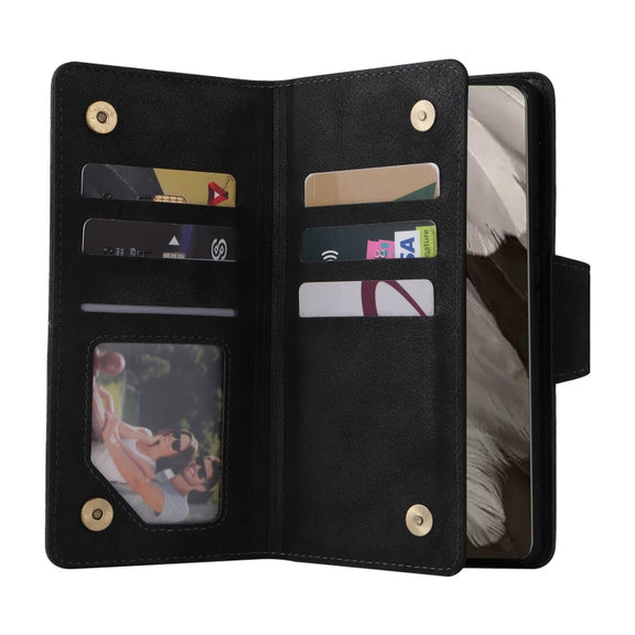 For Google Pixel 8 Rivet Buckle 9 Cards Three Fold Leather Phone Case(Black)