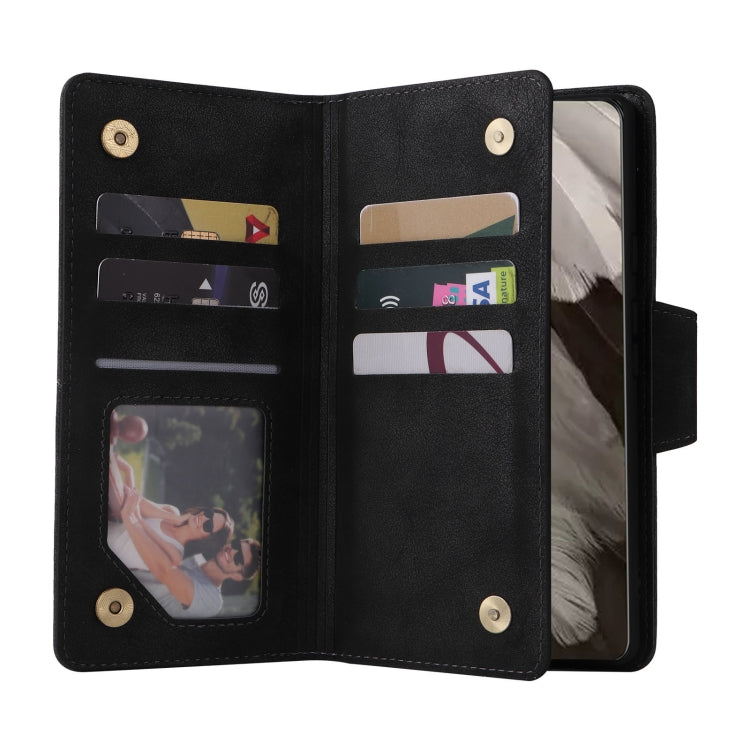 For Google Pixel 8 Rivet Buckle 9 Cards Three Fold Leather Phone Case(Black)