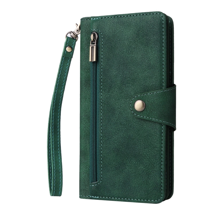 For Google Pixel 8 Rivet Buckle 9 Cards Three Fold Leather Phone Case(Green)
