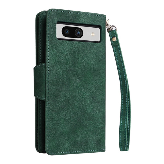 For Google Pixel 8 Rivet Buckle 9 Cards Three Fold Leather Phone Case(Green)