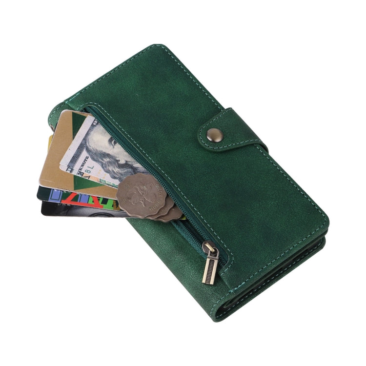 For Google Pixel 8 Rivet Buckle 9 Cards Three Fold Leather Phone Case(Green)