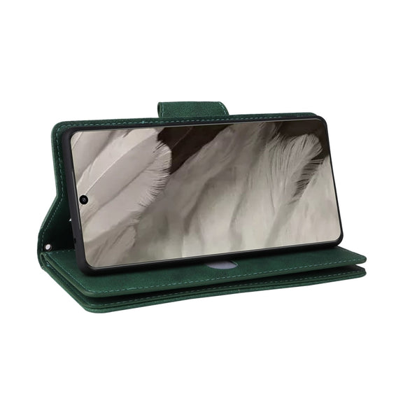 For Google Pixel 8 Rivet Buckle 9 Cards Three Fold Leather Phone Case(Green)