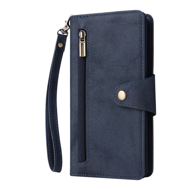 For Google Pixel 8 Rivet Buckle 9 Cards Three Fold Leather Phone Case(Blue)