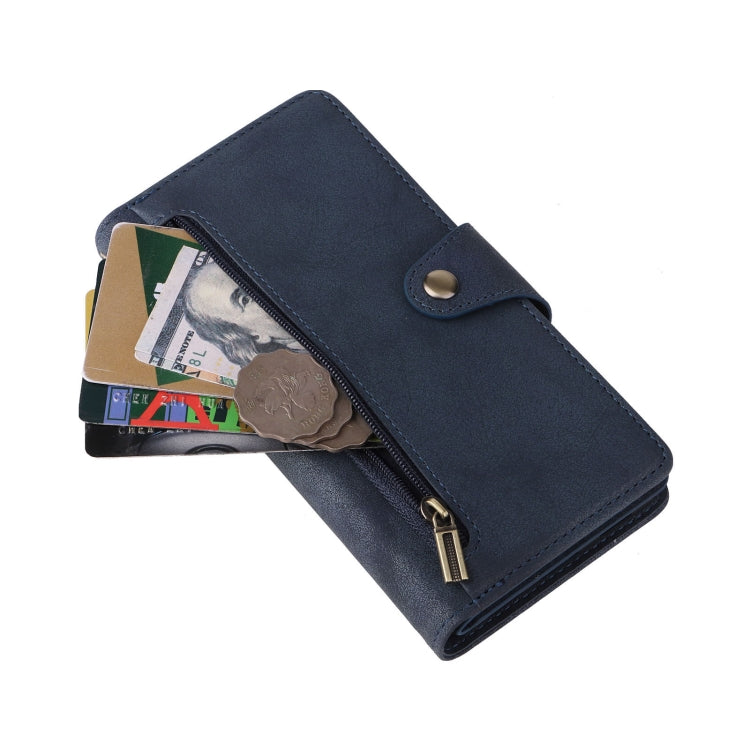 For Google Pixel 8 Rivet Buckle 9 Cards Three Fold Leather Phone Case(Blue)