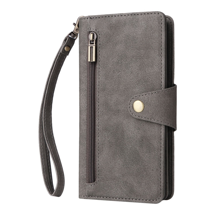 For Google Pixel 8 Rivet Buckle 9 Cards Three Fold Leather Phone Case(Grey)