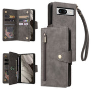 For Google Pixel 8 Rivet Buckle 9 Cards Three Fold Leather Phone Case(Grey)