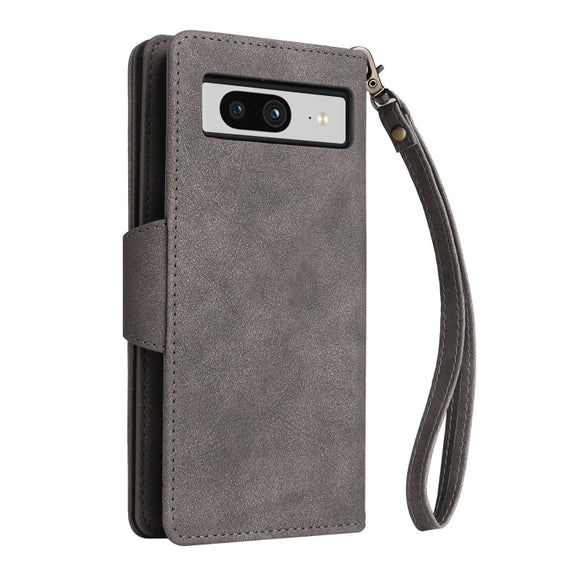 For Google Pixel 8 Rivet Buckle 9 Cards Three Fold Leather Phone Case(Grey)