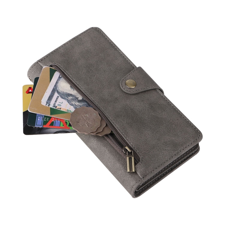 For Google Pixel 8 Rivet Buckle 9 Cards Three Fold Leather Phone Case(Grey)