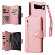 For Google Pixel 8 Pro Rivet Buckle 9 Cards Three Fold Leather Phone Case(Rose Gold)