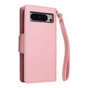 For Google Pixel 8 Pro Rivet Buckle 9 Cards Three Fold Leather Phone Case(Rose Gold)