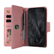 For Google Pixel 8 Pro Rivet Buckle 9 Cards Three Fold Leather Phone Case(Rose Gold)