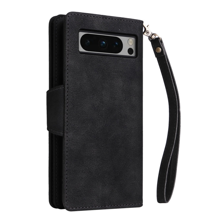 For Google Pixel 8 Pro Rivet Buckle 9 Cards Three Fold Leather Phone Case(Black)