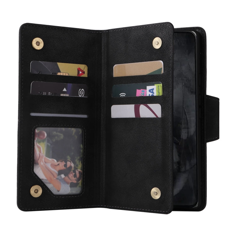 For Google Pixel 8 Pro Rivet Buckle 9 Cards Three Fold Leather Phone Case(Black)