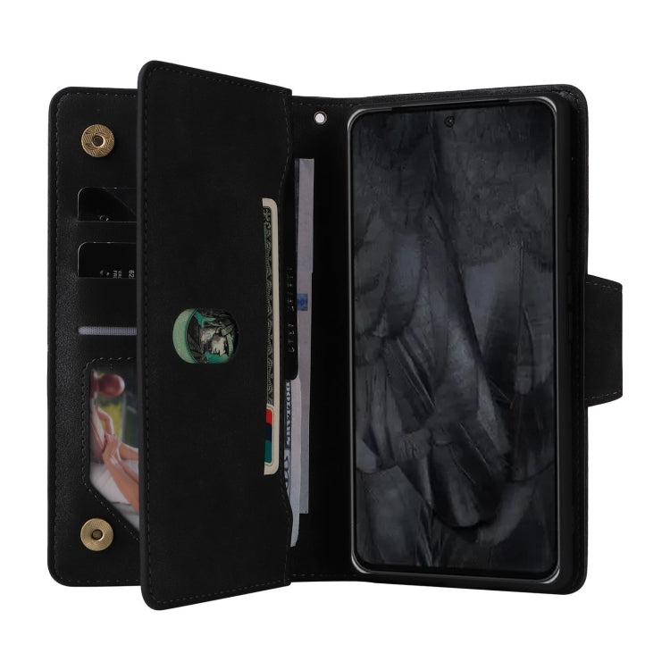 For Google Pixel 8 Pro Rivet Buckle 9 Cards Three Fold Leather Phone Case(Black)