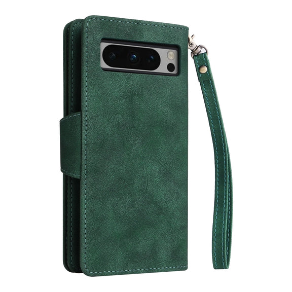 For Google Pixel 8 Pro Rivet Buckle 9 Cards Three Fold Leather Phone Case(Green)